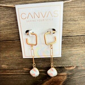 Canvas Gold and White Dangle Earrings